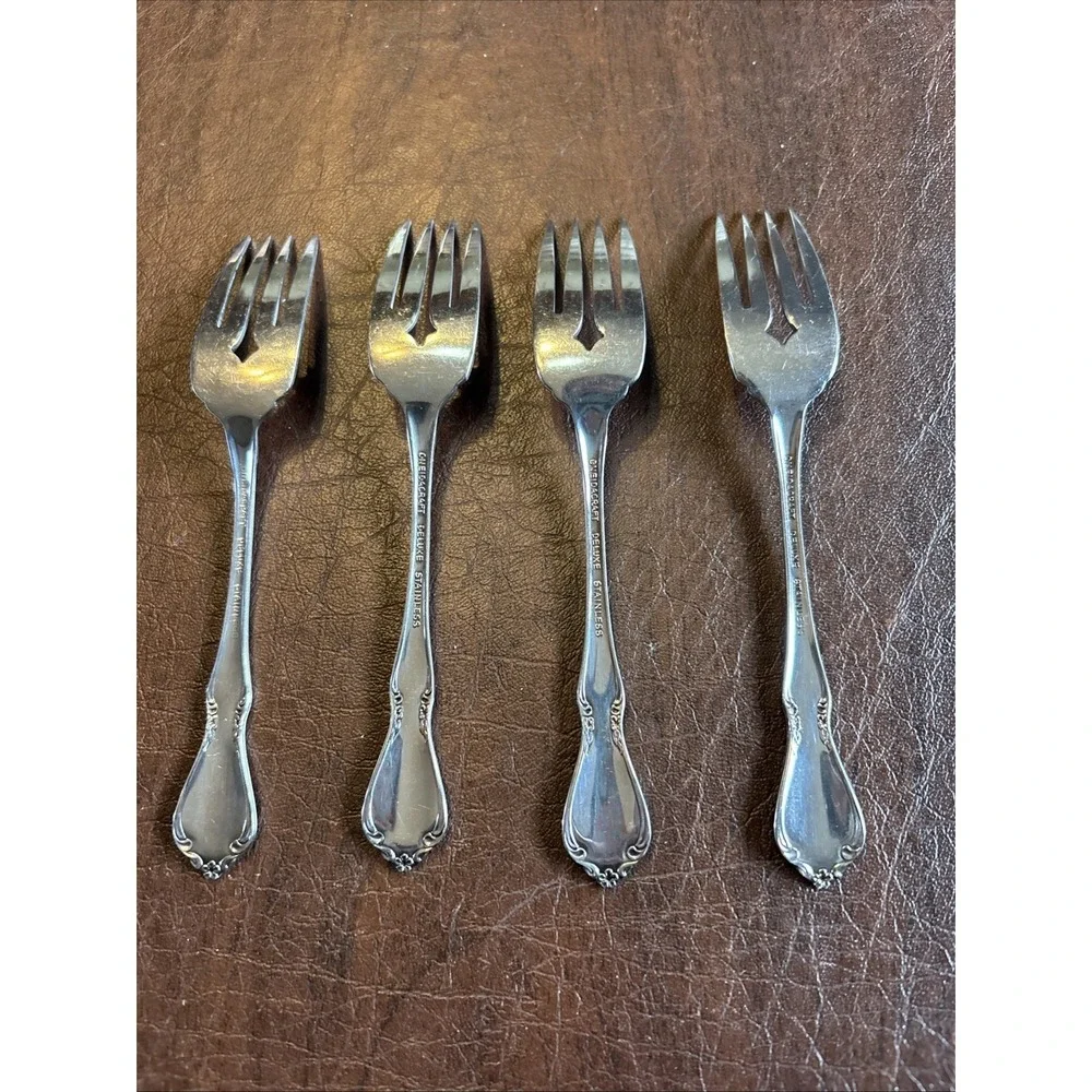 Oneida‎ Oneidacraft Deluxe Chateau Stainless Flatware Salad Forks Set Of 4 .